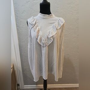 Who What Wear 2X Blouse Top Sleeveless High Neck Polka Dot Ruffle Keyhole Womens
